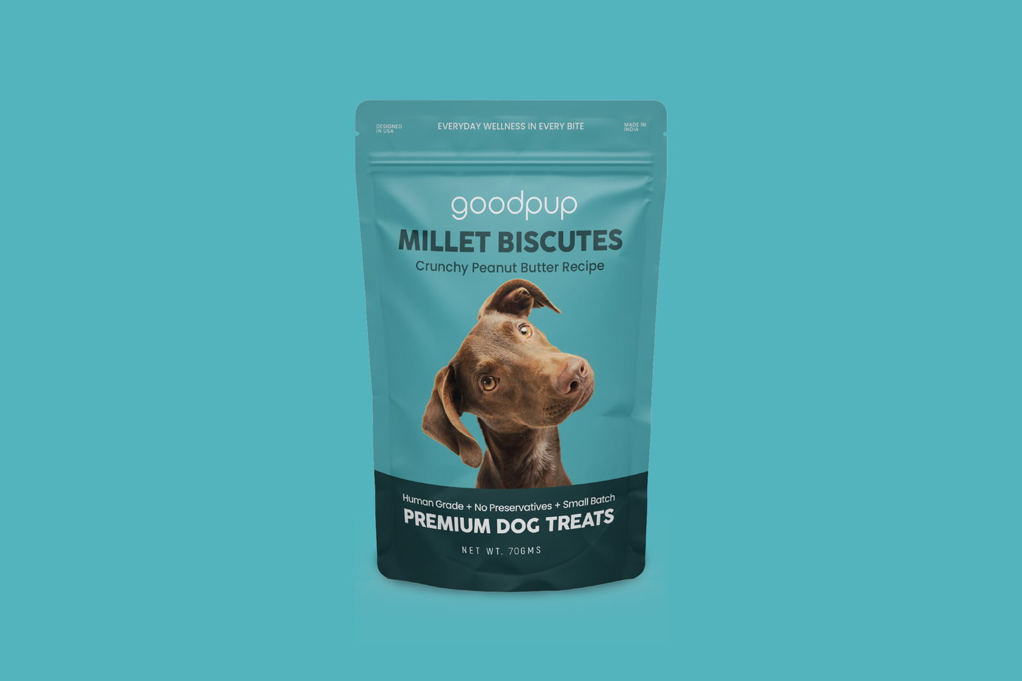 GoodPup millet dog biscuits, protein-rich, gluten-free, natural, crunchy healthy dog snacks for puppies and dogs in India.